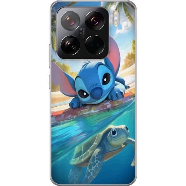 Xiaomi 15 Pro Gjennomsiktig deksel Stitch med skilpadde - søt blå alien i tropisk strandmiljø fra Disney