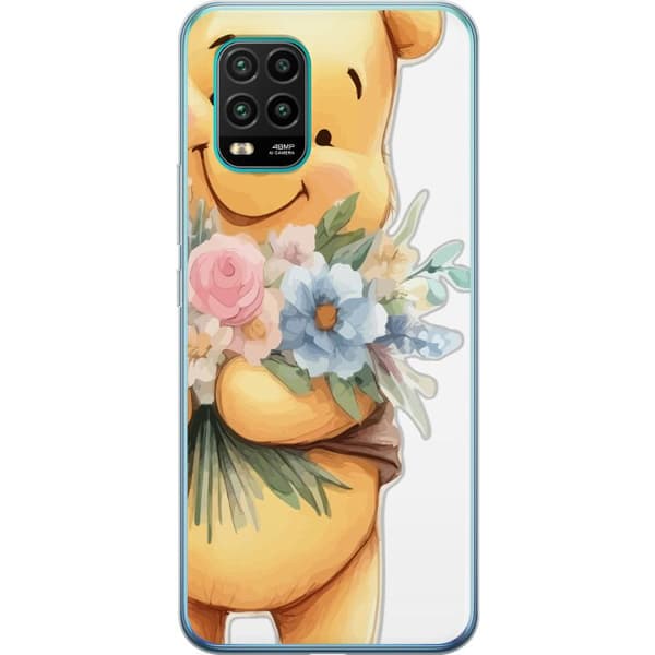 Xiaomi Mi 10 Lite 5G Gennemsigtig cover Nalle Puh med blomster - klassisk børnefavorit i en blomstrende forårs miljø