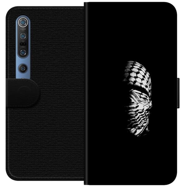 Xiaomi Mi 10 Pro 5G Lompakkokotelo Keffiyeh-kuviointi - klassinen palestiinalainen mustavalkoinen shaali, jolla on kulttuurinen merkitys