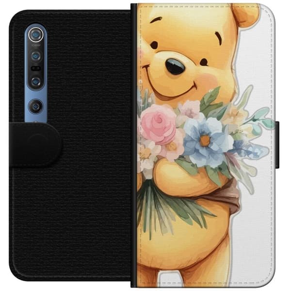 Xiaomi Mi 10 Pro 5G Tegnebogsetui Nalle Puh med blomster - klassisk børnefavorit i en blomstrende forårs miljø