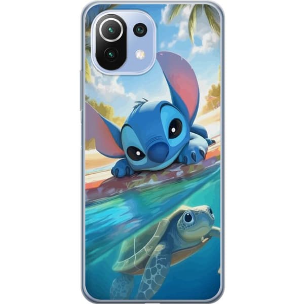 Xiaomi Mi 11 Lite Gjennomsiktig deksel Stitch med skilpadde - søt blå alien i tropisk strandmiljø fra Disney