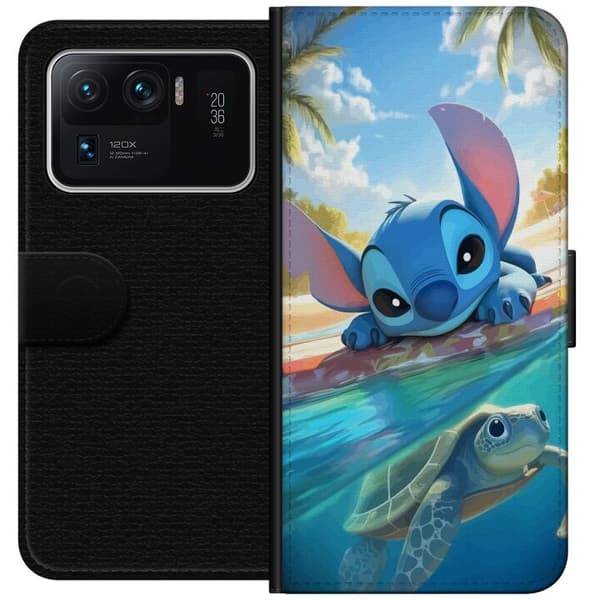 Xiaomi Mi 11 Ultra Lommeboketui Stitch med skilpadde - søt blå alien i tropisk strandmiljø fra Disney