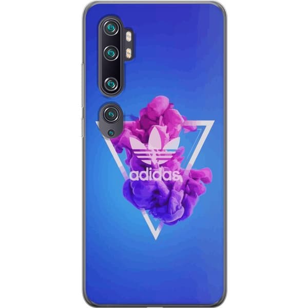 Xiaomi Mi Note 10 Läpinäkyvä kuori Adidas-inspiroitunut sininen muotoilu - urheilullinen motiivi retro-vibeillä sinisissä sävyissä