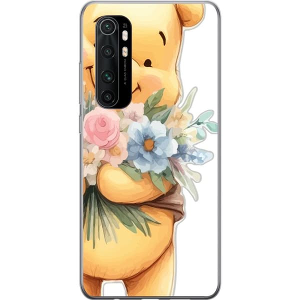Xiaomi Mi Note 10 Lite Gennemsigtig cover Nalle Puh med blomster - klassisk børnefavorit i en blomstrende forårs miljø