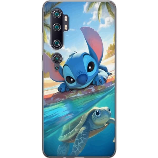 Xiaomi Mi Note 10 Pro Gjennomsiktig deksel Stitch med skilpadde - søt blå alien i tropisk strandmiljø fra Disney