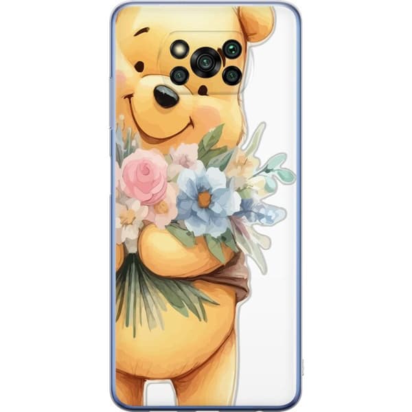 Xiaomi Poco X3 Pro Gennemsigtig cover Nalle Puh med blomster - klassisk børnefavorit i en blomstrende forårs miljø