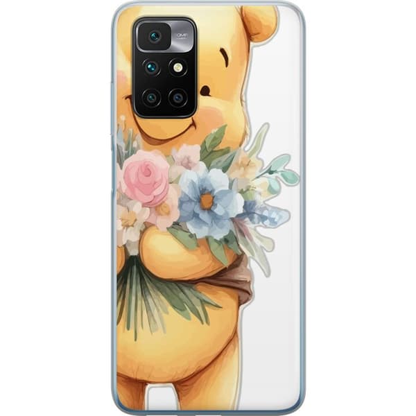 Xiaomi Redmi 10 Gjennomsiktig deksel Nalle Puh med blomster - klassisk barnefavoritt i en blomstrende vår miljø