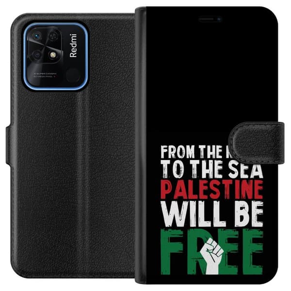 Xiaomi Redmi 10C Plånboksfodral Free Palestine – politiskt statement med kraftfullt grafiskt uttryck