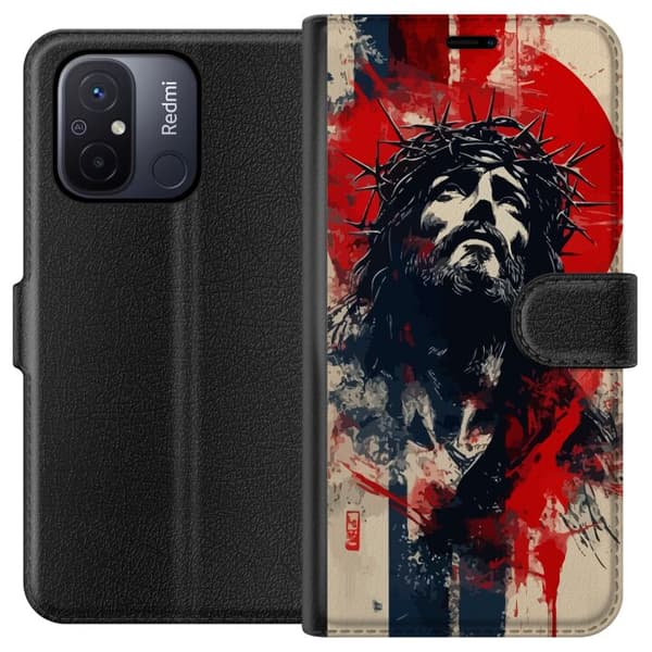 Xiaomi Redmi 12C Tegnebogsetui Jesus med kors - kristent motiv med stærk symbolik om tro og håb