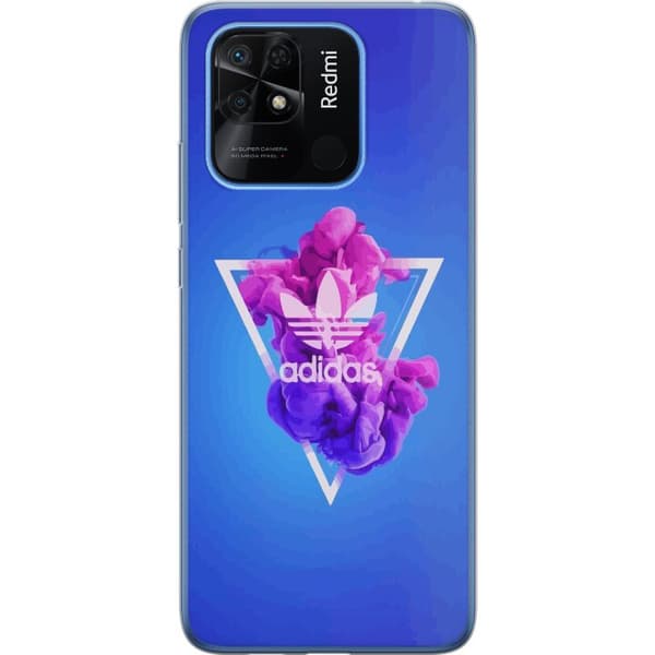 Xiaomi Redmi 10C Läpinäkyvä kuori Adidas-inspiroitunut sininen muotoilu - urheilullinen motiivi retro-vibeillä sinisissä sävyissä