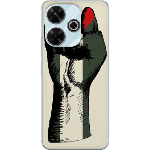 Xiaomi Redmi 13 Genomskinligt Skal Hand knuten i Palestinas färger – kraftfull symbol för frihetsrörelsen