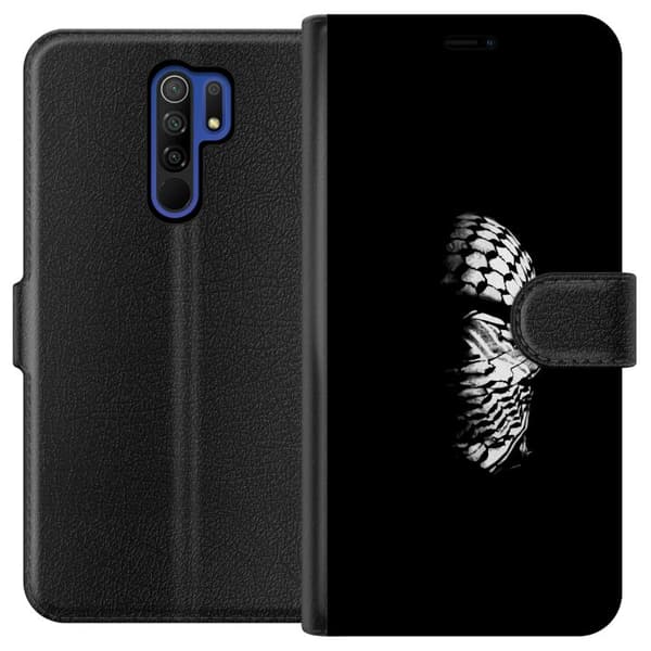 Xiaomi Redmi 9 Lommeboketui Keffiyeh-mønster - klassisk svart-hvit palestinsk sjal med kulturell betydning