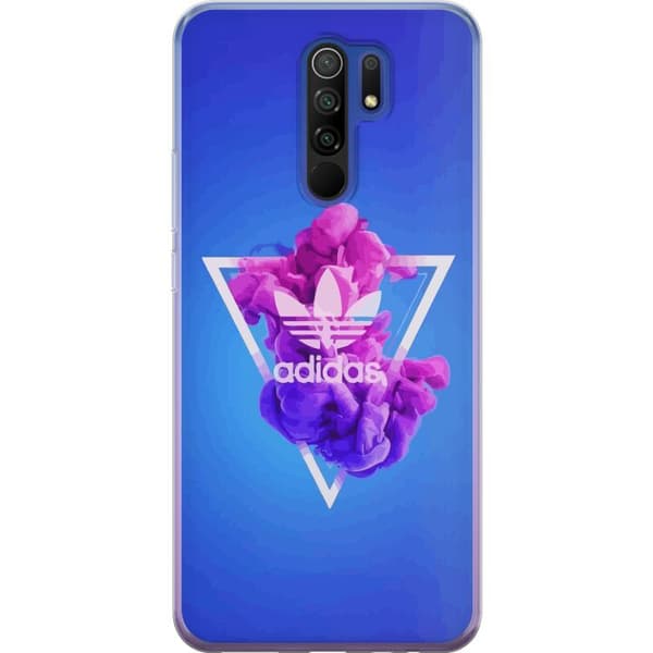 Xiaomi Redmi 9 Gennemsigtig cover Adidas-inspireret blåt design - sporty motiv med retrovibe i blå toner