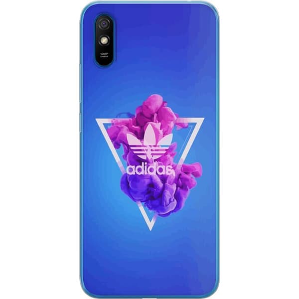 Xiaomi Redmi 9A Gennemsigtig cover Adidas-inspireret blåt design - sporty motiv med retrovibe i blå toner