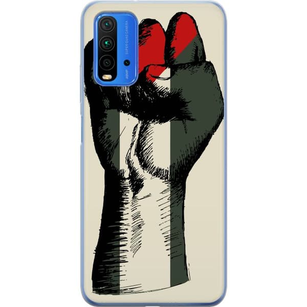 Xiaomi Redmi 9T Gennemsigtig cover Hånd bundet i Palæstinas farver - kraftfuldt symbol for frihedsbevægelsen