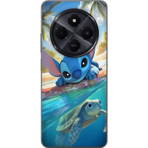 Xiaomi Redmi A4 Gjennomsiktig deksel Stitch med skilpadde - søt blå alien i tropisk strandmiljø fra Disney