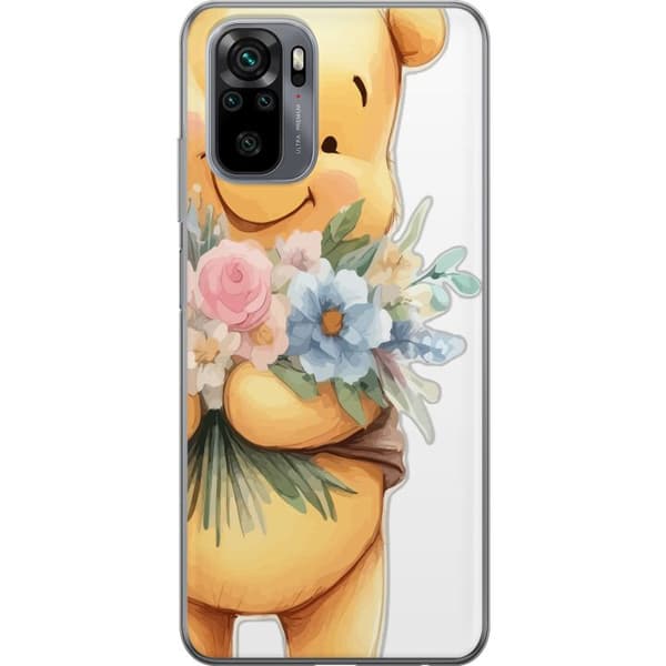 Xiaomi Redmi Note 10S Genomskinligt Skal Nalle Puh med blommor – klassisk barnfavorit i blommande vårmiljö