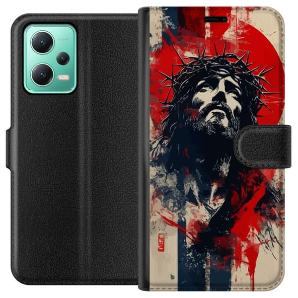 Xiaomi Redmi Note 12 Plånboksfodral Jesus med kors – kristet motiv med stark symbolik om tro och hopp