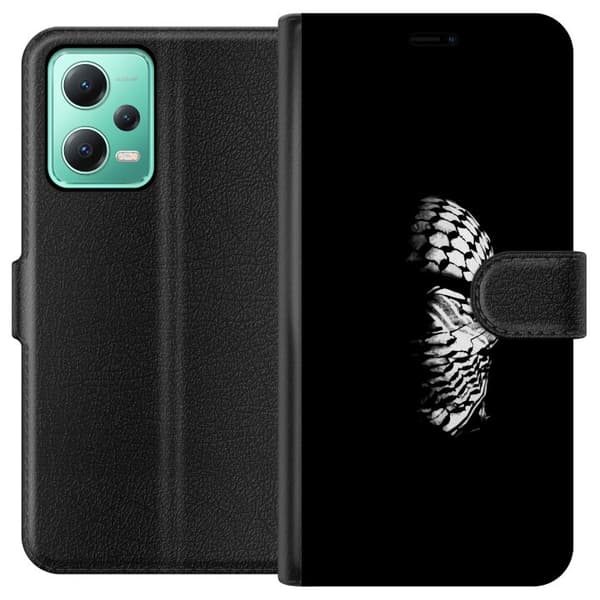 Xiaomi Redmi Note 12 Tegnebogsetui Keffiyeh-mønster - klassisk sort-hvid palæstinensisk tørklæde med kulturel betydning