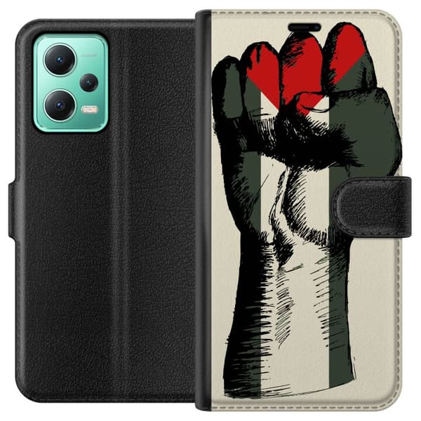Xiaomi Redmi Note 12 Plånboksfodral Hand knuten i Palestinas färger – kraftfull symbol för frihetsrörelsen