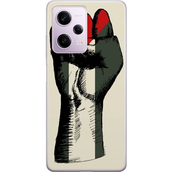 Xiaomi Redmi Note 12 Pro Läpinäkyvä kuori Käsi sidottu Palestinan väreihin - voimakas symboli vapausliikkeelle