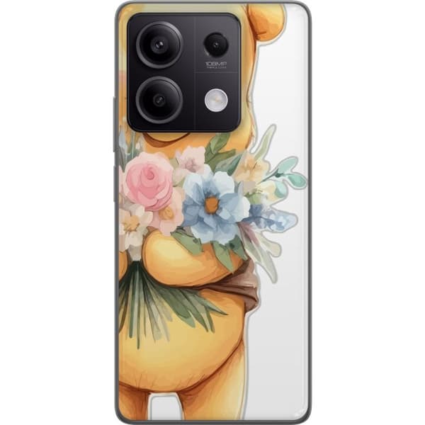 Xiaomi Redmi Note 13 Läpinäkyvä kuori Nalle Puh kukkien kanssa - klassinen lasten suosikki kukkivassa keväisympäristössä