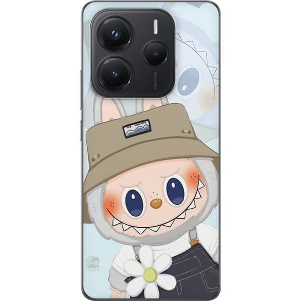 Xiaomi Redmi Note 14 Gennemsigtig cover Labubu med hat - Pop Mart figur Mr. Butcher i retro-stil med karakter