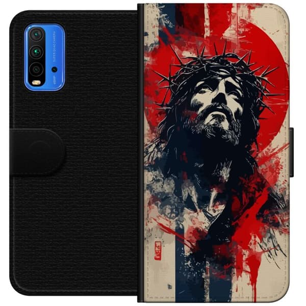 Xiaomi Redmi Note 9 4G Plånboksfodral Jesus med kors – kristet motiv med stark symbolik om tro och hopp