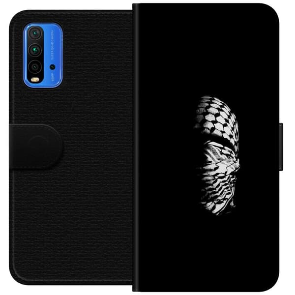 Xiaomi Redmi Note 9 4G Tegnebogsetui Keffiyeh-mønster - klassisk sort-hvid palæstinensisk tørklæde med kulturel betydning