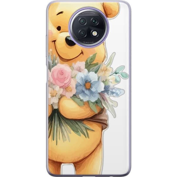 Xiaomi Redmi Note 9T Gennemsigtig cover Nalle Puh med blomster - klassisk børnefavorit i en blomstrende forårs miljø