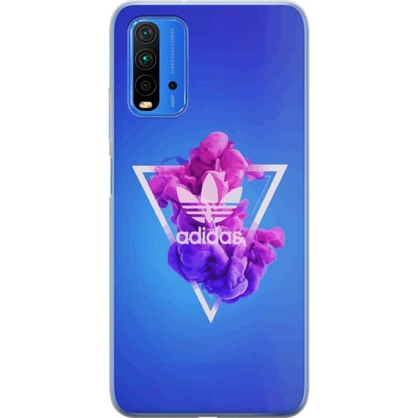 Xiaomi Redmi Note 9 4G Gennemsigtig cover Adidas-inspireret blåt design - sporty motiv med retrovibe i blå toner