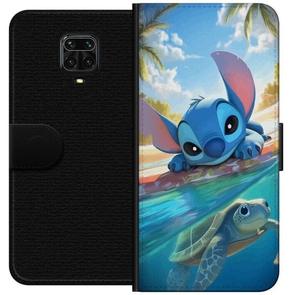 Xiaomi Redmi Note 9S Lommeboketui Stitch med skilpadde - søt blå alien i tropisk strandmiljø fra Disney