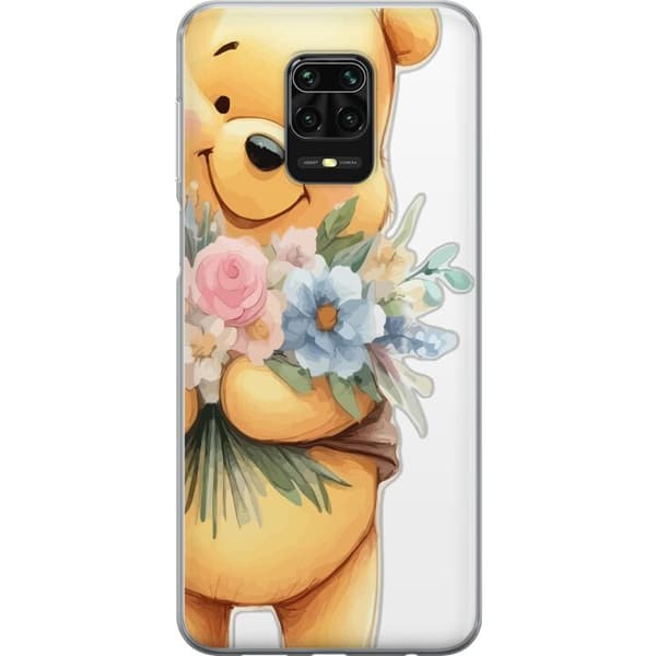 Xiaomi Redmi Note 9S Gjennomsiktig deksel Nalle Puh med blomster - klassisk barnefavoritt i en blomstrende vår miljø