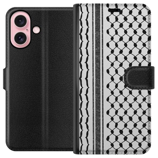 Apple iPhone 16 Lompakkokotelo Palestiinalainen kuvio - perinteiseen tyyliin inspiroima keffiyeh-kangas