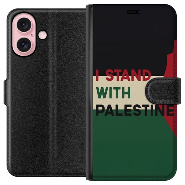 Apple iPhone 16 Lompakkokotelo Pysähdy Palestiinan puolesta - solidaarisuussuunnittelu vahvalla viestillä