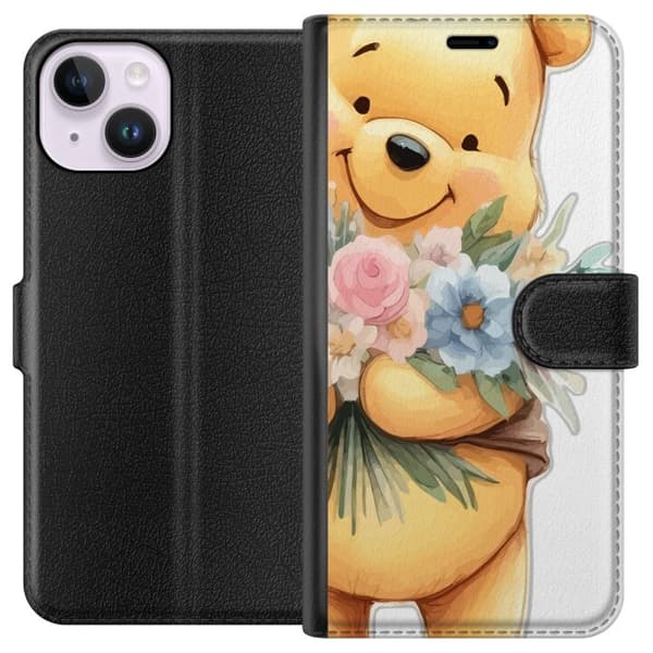 Apple iPhone 14 Plånboksfodral Nalle Puh med blommor – klassisk barnfavorit i blommande vårmiljö