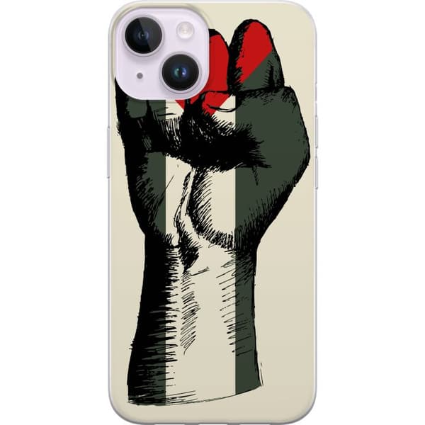Apple iPhone 14 Gennemsigtig cover Hånd bundet i Palæstinas farver - kraftfuldt symbol for frihedsbevægelsen