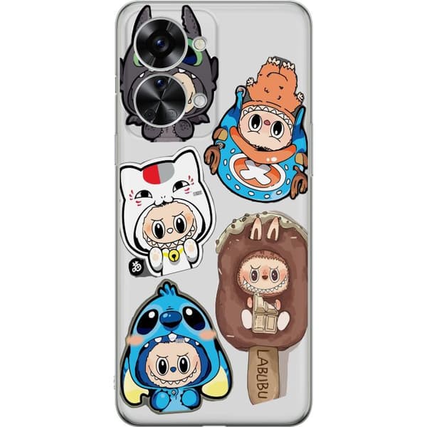 OnePlus Nord 2T Gennemsigtig cover Labubu figur samling - Pop Mart Labubu The Monsters i farverigt design