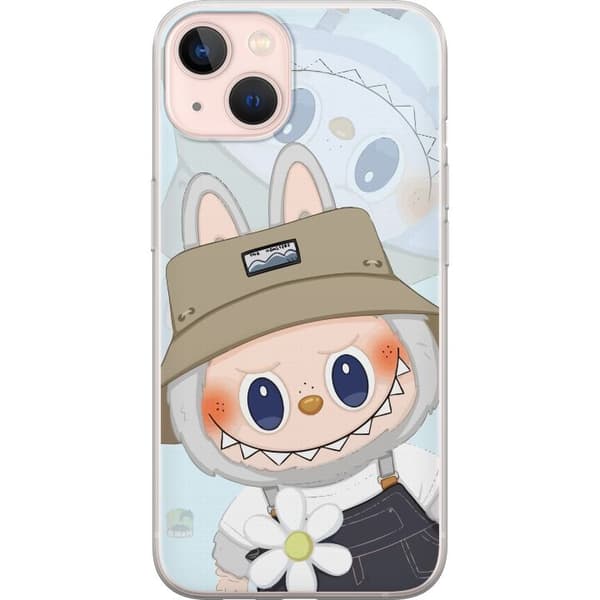 Apple iPhone 13 mini Gennemsigtig cover Labubu med hat - Pop Mart figur Mr. Butcher i retro-stil med karakter