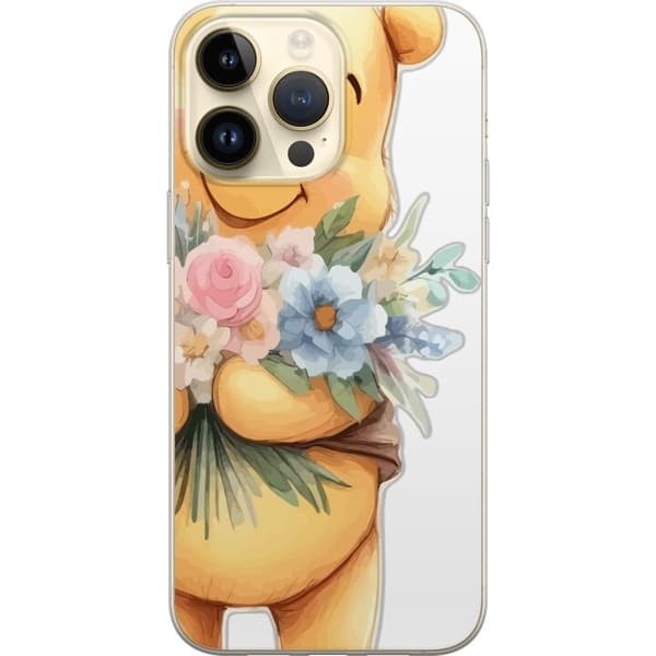 Apple iPhone 14 Pro Max Gjennomsiktig deksel Nalle Puh med blomster - klassisk barnefavoritt i en blomstrende vår miljø