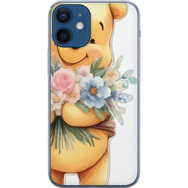Apple iPhone 12  Genomskinligt Skal Nalle Puh med blommor – klassisk barnfavorit i blommande vårmiljö