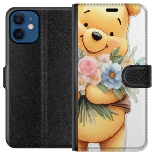Apple iPhone 12  Plånboksfodral Nalle Puh med blommor – klassisk barnfavorit i blommande vårmiljö