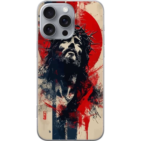 Apple iPhone 16 Pro Max Gennemsigtig cover Jesus med kors - kristent motiv med stærk symbolik om tro og håb