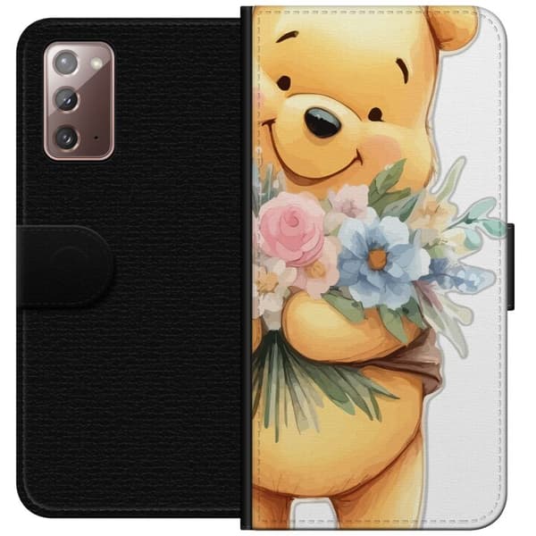 Samsung Galaxy Note20 Tegnebogsetui Nalle Puh med blomster - klassisk børnefavorit i en blomstrende forårs miljø