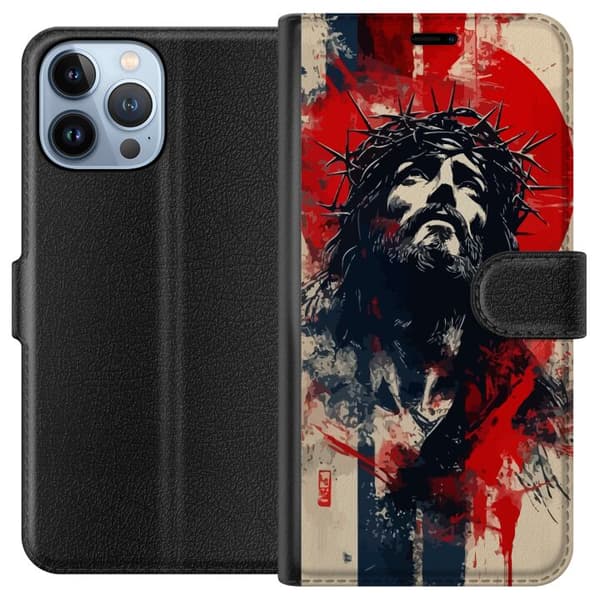 Apple iPhone 13 Pro Max Lommeboketui Jesus med kors - kristent motiv med sterk symbolikk om tro og håp