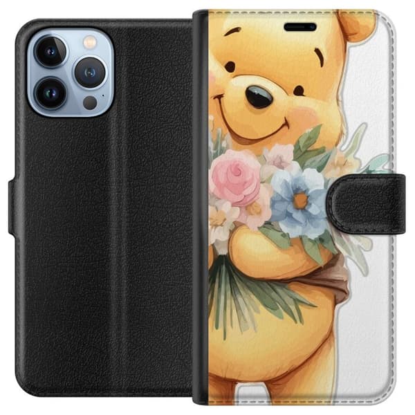 Apple iPhone 13 Pro Max Tegnebogsetui Nalle Puh med blomster - klassisk børnefavorit i en blomstrende forårs miljø