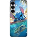 Miniatyrbilde 1 av 3: Samsung Galaxy S25 Gjennomsiktig deksel Stitch med skilpadde - søt blå alien i tropisk strandmiljø fra Disney