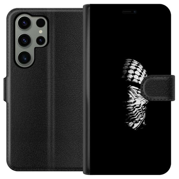 Samsung Galaxy S23 Ultra Tegnebogsetui Keffiyeh-mønster - klassisk sort-hvid palæstinensisk tørklæde med kulturel betydning
