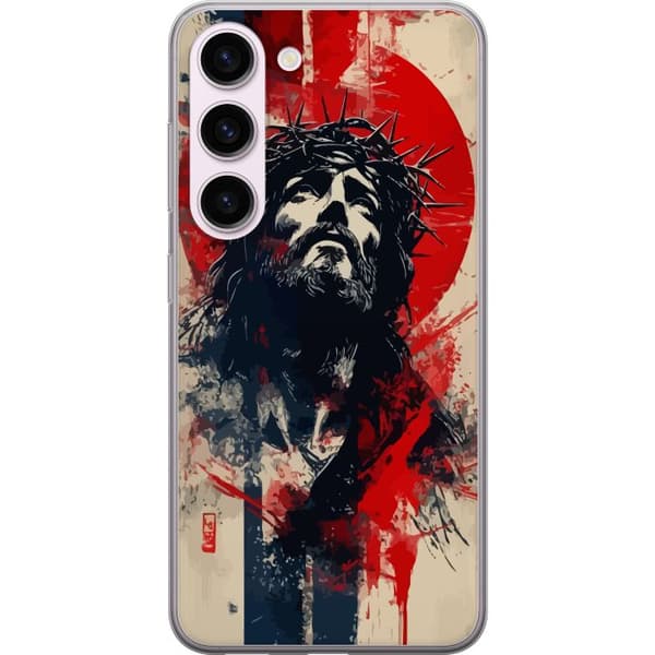 Samsung Galaxy S23 Gennemsigtig cover Jesus med kors - kristent motiv med stærk symbolik om tro og håb
