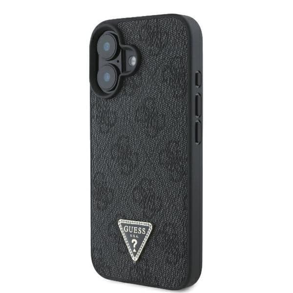 Skal till iPhone 16 - Guess Leather 4G Triangle Strass Triangle (GUHCP16SP4TDPK) - Svart